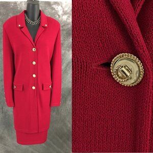 BEAUTIFUL St John collection knit pink red jacket skirt suit size 10 12